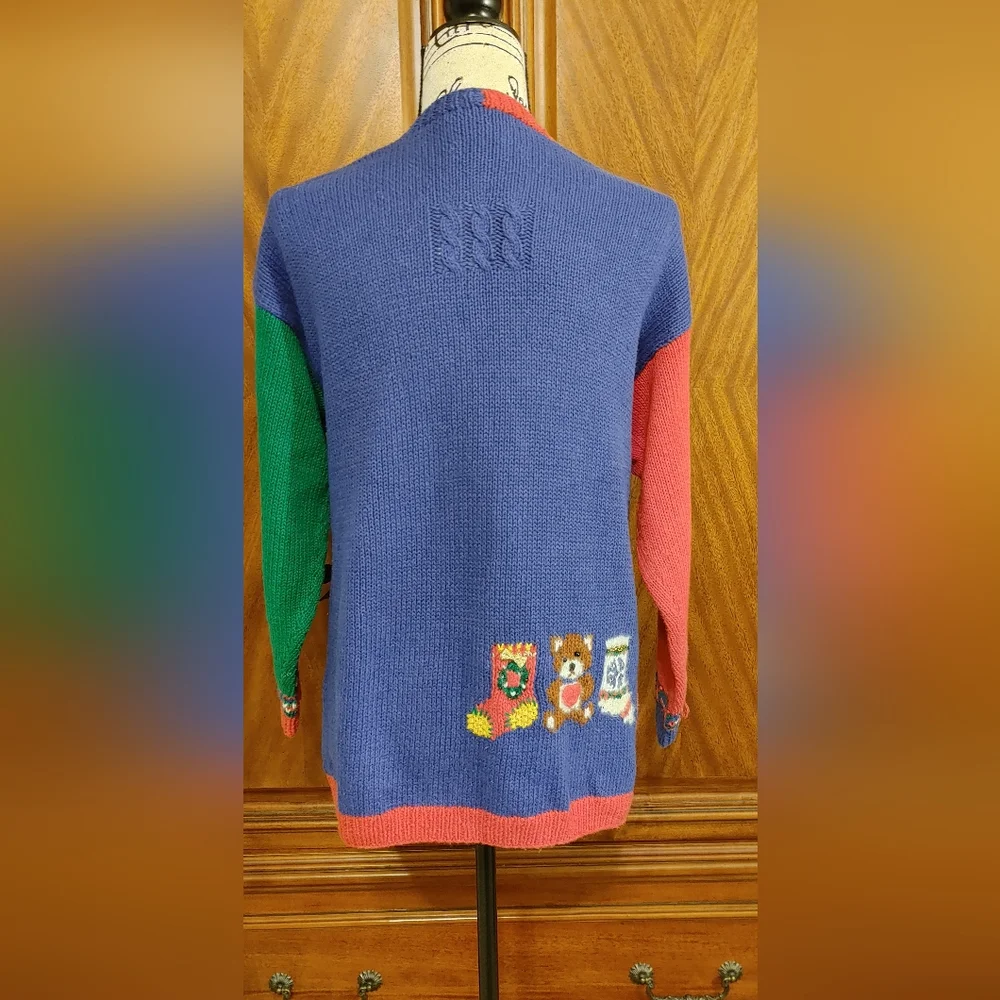 Marisa Christina Christmas sweater, red, royal blue, green, size PP - Picture 4 of 6
